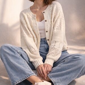 Anthropologie Diane ivory textured knit cardigan sweater